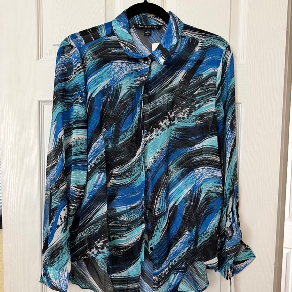 Zac and Rachel Blouse shades of blue.  tie waist size XL - Picture 1 of 3